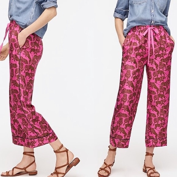 J Crew Collection Silk Tiger Lion Pink/Brown Lion Print pants. Htf/Rare